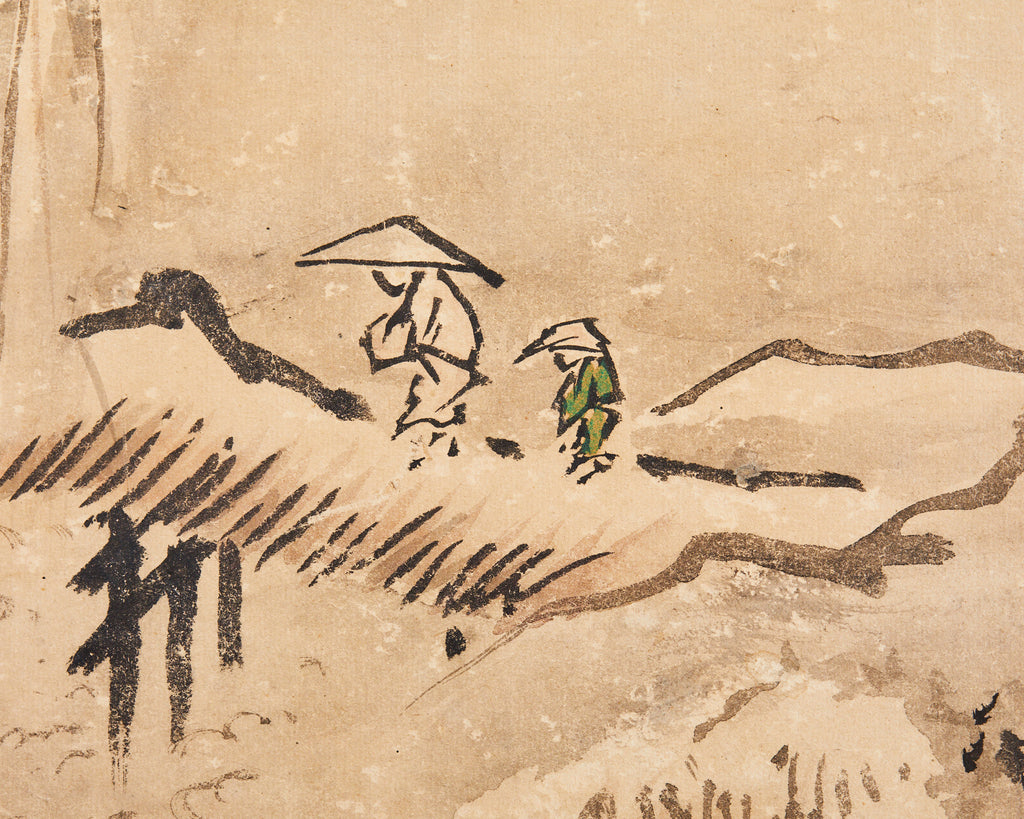 Japanese Meiji Two-Panel Screen Chinese Country Winter Landscape