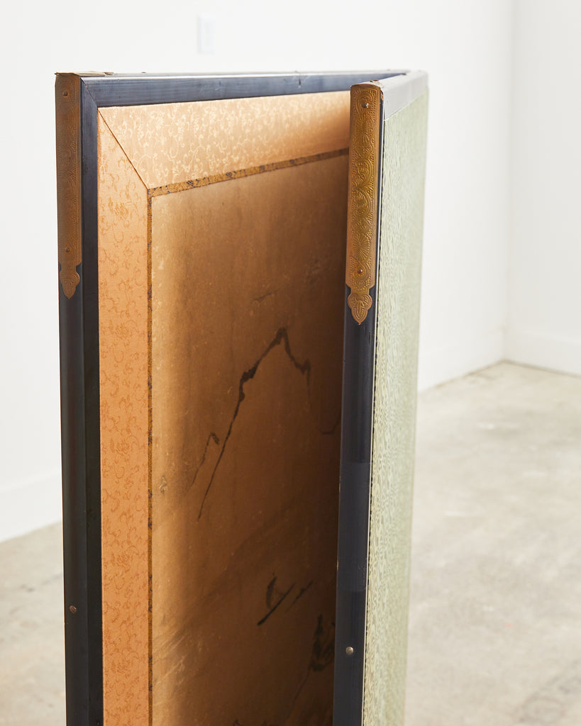 Japanese Meiji Two-Panel Screen Chinese Country Winter Landscape