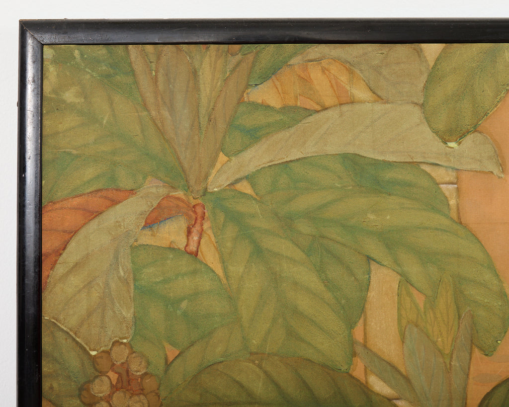 Japanese Taisho Two Panel Screen Bamboo Butterfly Landscape