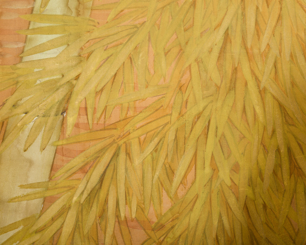 Japanese Taisho Two Panel Screen Bamboo Butterfly Landscape