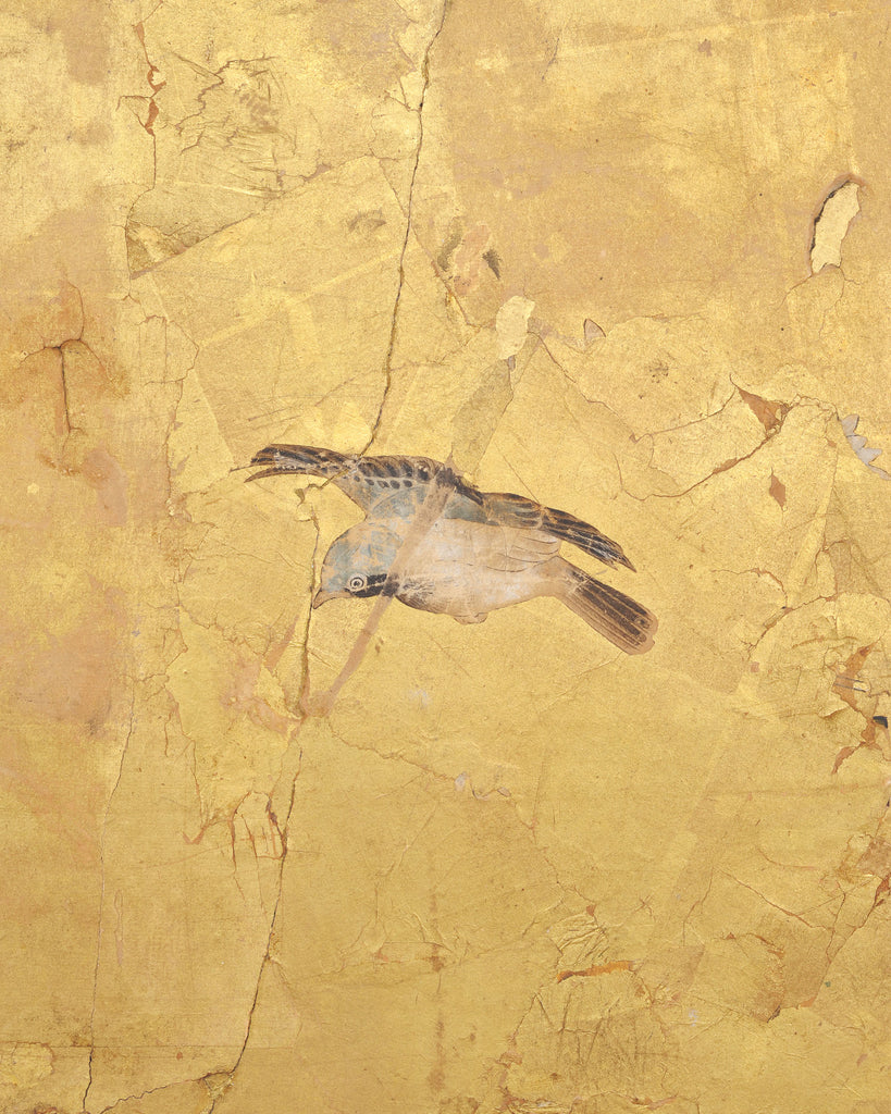 Japanese Edo Two-Panel Gilt Screen Birds Chrysanthemums 6 Ft