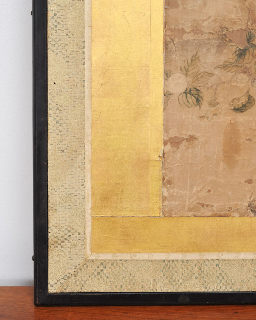 18th C. Japanese Edo Two-Panel Screen Pheasants Floral Landscape