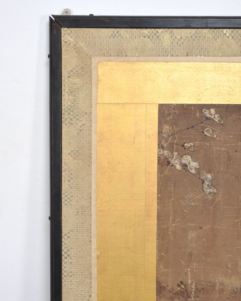 18th C. Japanese Edo Two-Panel Screen Pheasants Floral Landscape