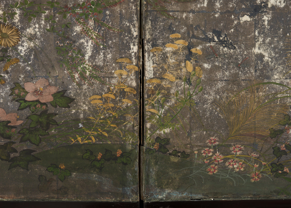 Japanese Meiji Two Panel Screen Flowering Autumn Plants