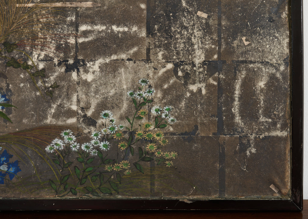 Japanese Meiji Two Panel Screen Flowering Autumn Plants