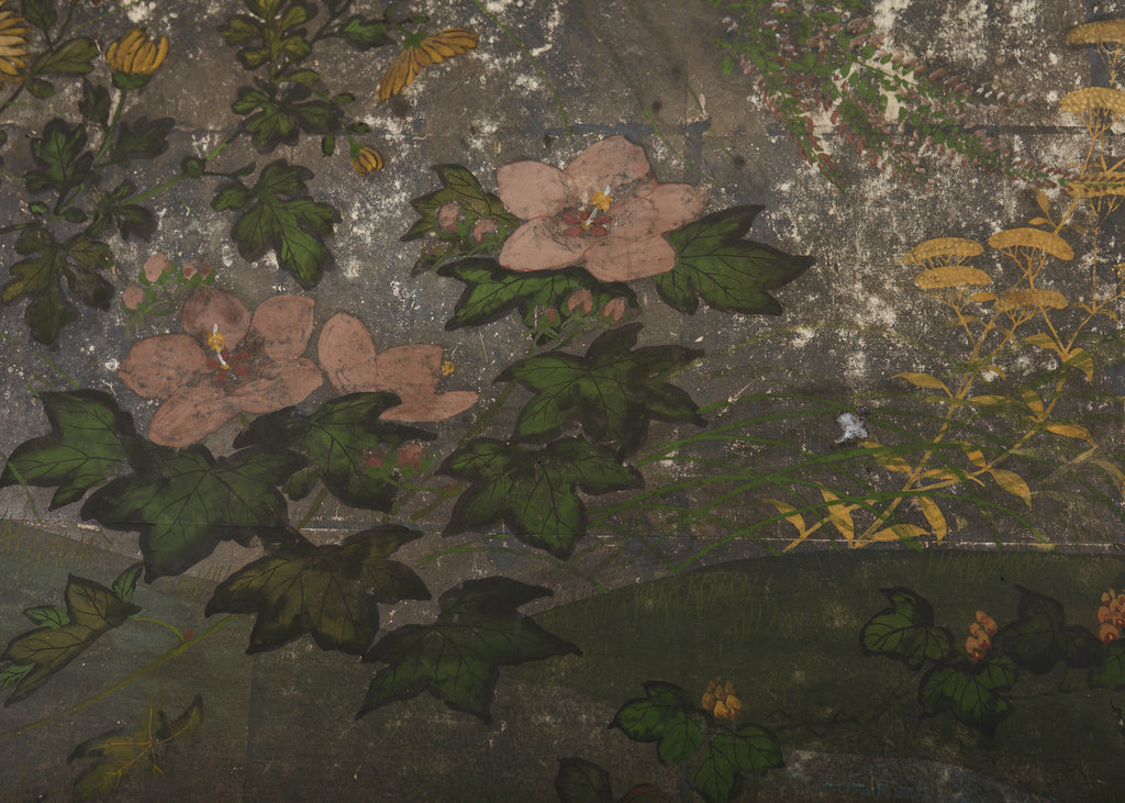 Japanese Meiji Two Panel Screen Flowering Autumn Plants