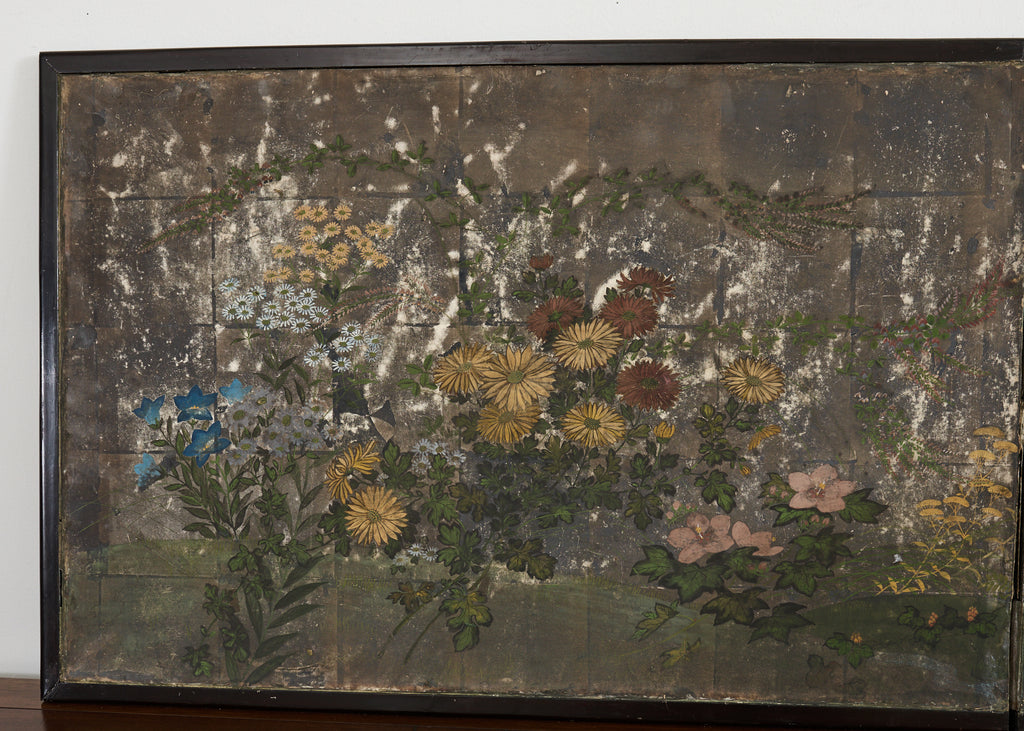 Japanese Meiji Two Panel Screen Flowering Autumn Plants