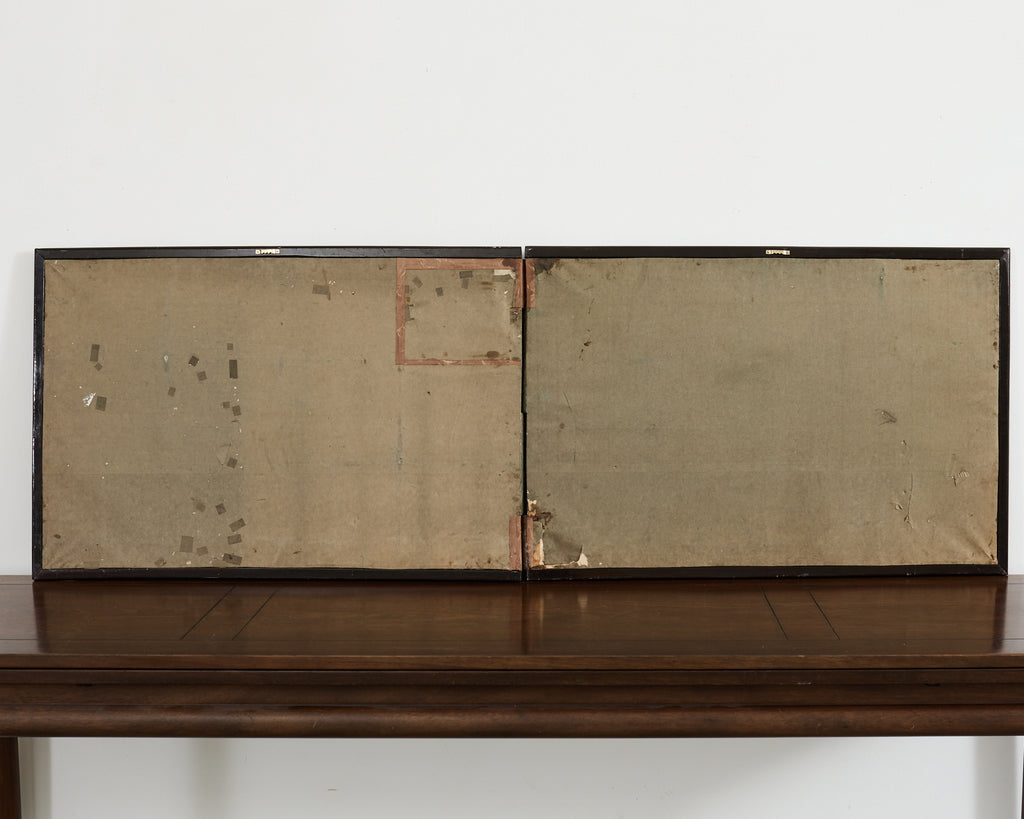 Japanese Meiji Two Panel Screen Flowering Autumn Plants