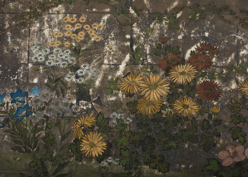 Japanese Meiji Two Panel Screen Flowering Autumn Plants