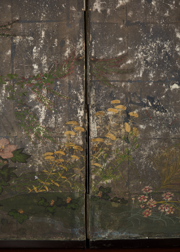 Japanese Meiji Two Panel Screen Flowering Autumn Plants