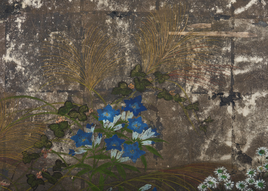 Japanese Meiji Two Panel Screen Flowering Autumn Plants