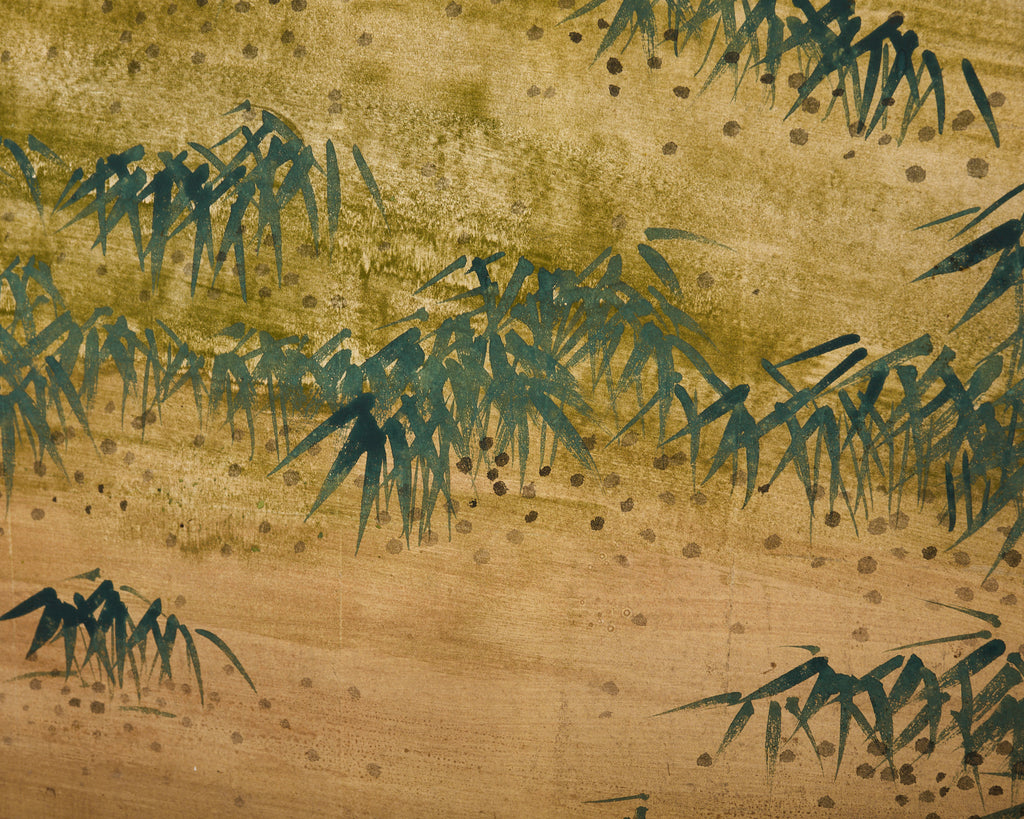 Japanese Taisho Two Panel Screen Rooster and Hen by Kocho