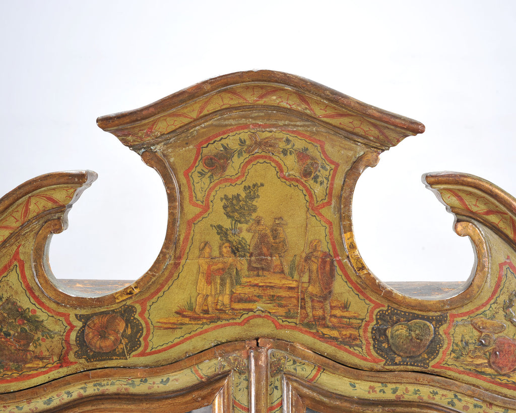 19th Century Venetian Lacquer Painted Secretary Bookcase Desk