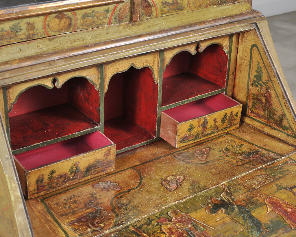 19th Century Venetian Lacquer Painted Secretary Bookcase Desk