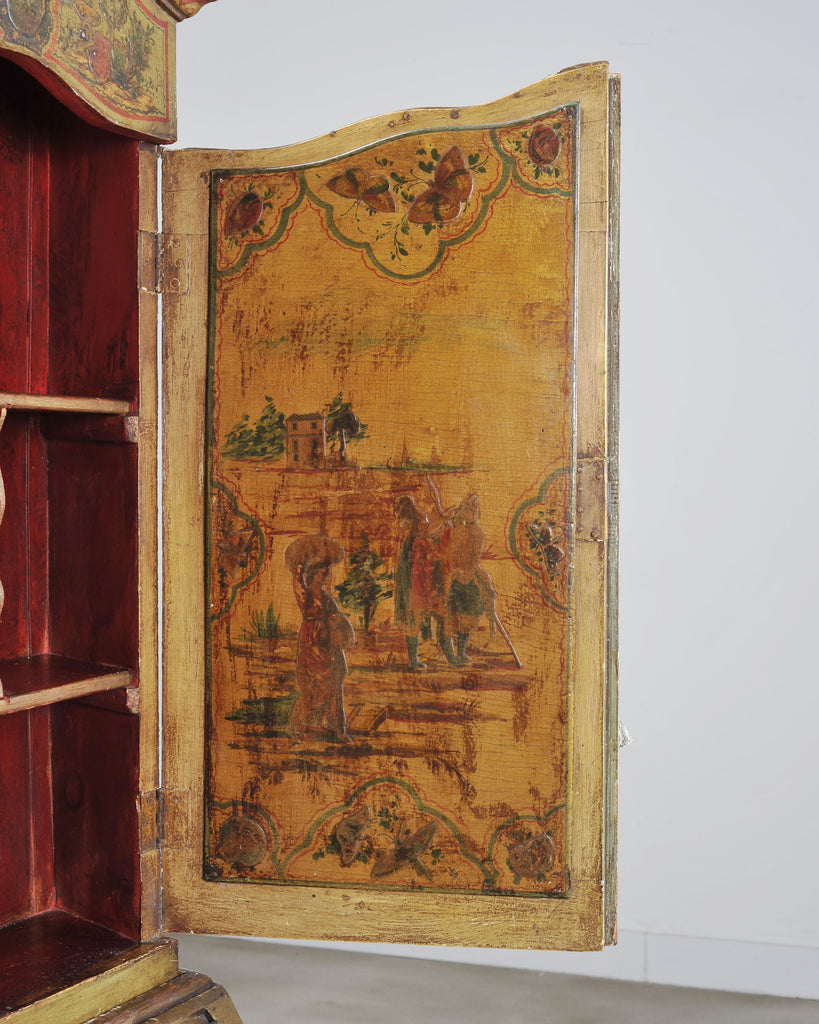 19th Century Venetian Lacquer Painted Secretary Bookcase Desk