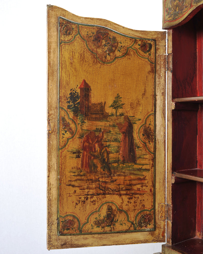 19th Century Venetian Lacquer Painted Secretary Bookcase Desk