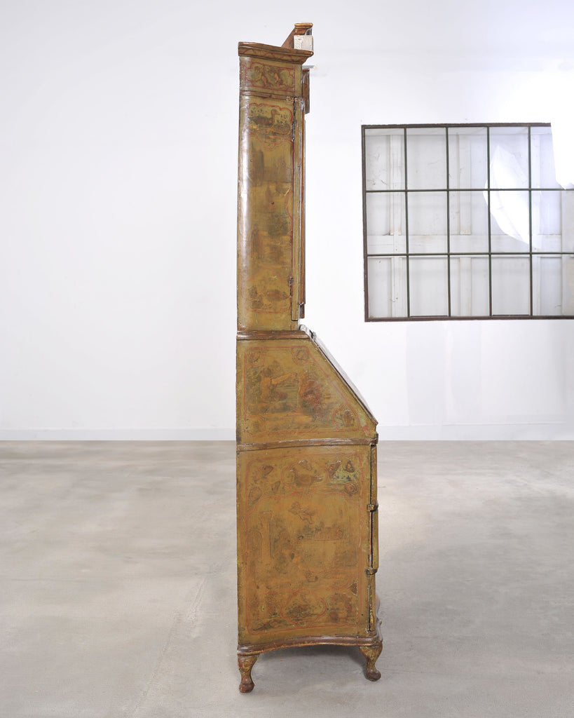 19th Century Venetian Lacquer Painted Secretary Bookcase Desk