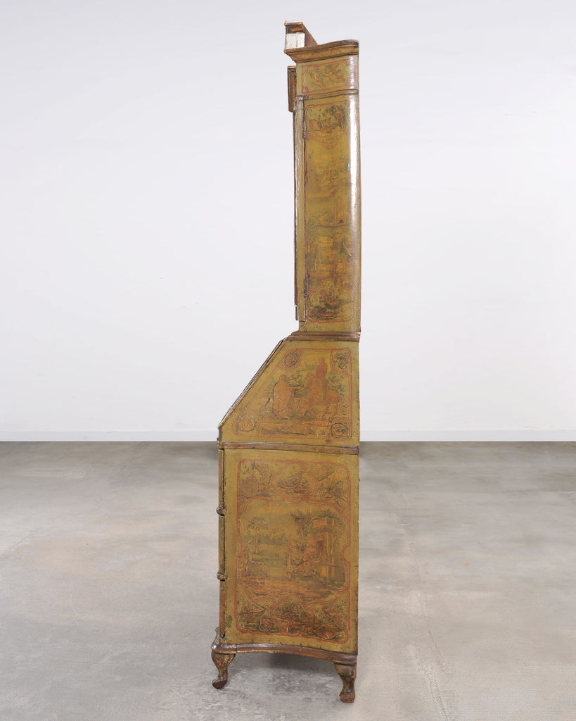 19th Century Venetian Lacquer Painted Secretary Bookcase Desk