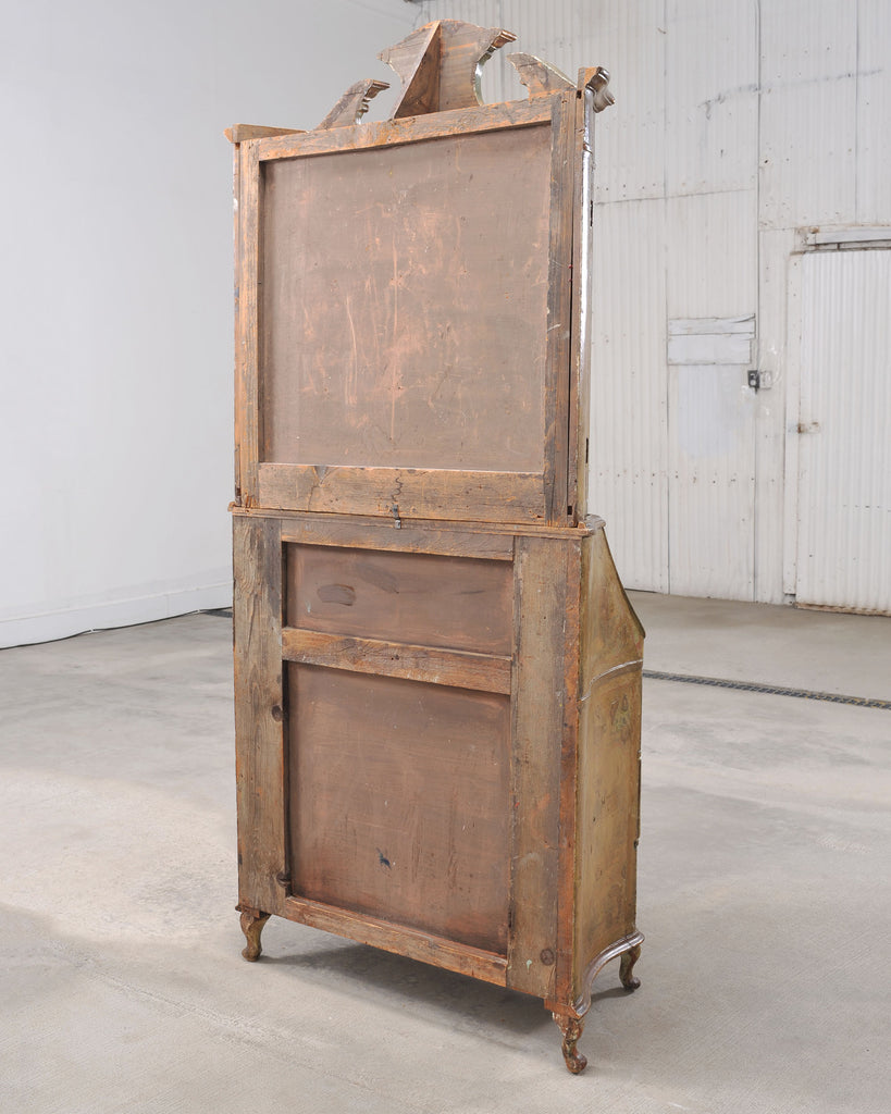 19th Century Venetian Lacquer Painted Secretary Bookcase Desk