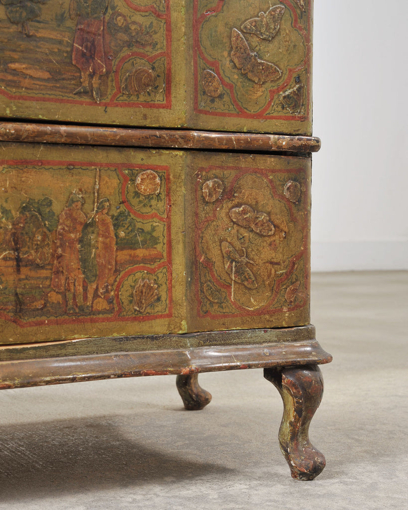 19th Century Venetian Lacquer Painted Secretary Bookcase Desk