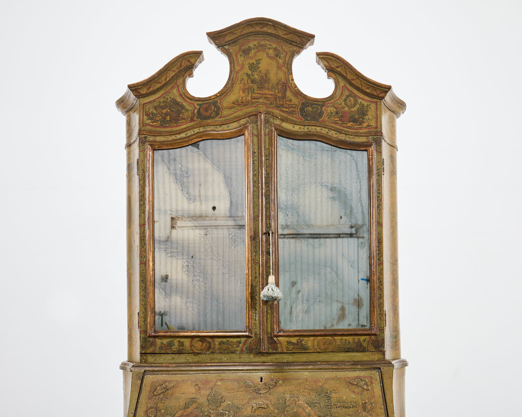 19th Century Venetian Lacquer Painted Secretary Bookcase Desk