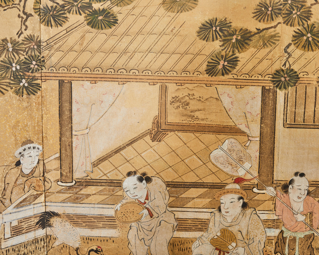 19th Century Japanese Edo Screen Kano School Garden Terrace