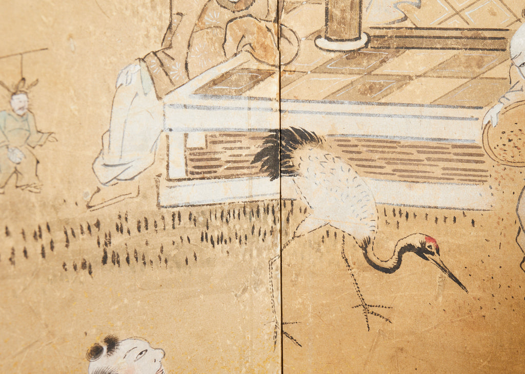 19th Century Japanese Edo Screen Kano School Garden Terrace
