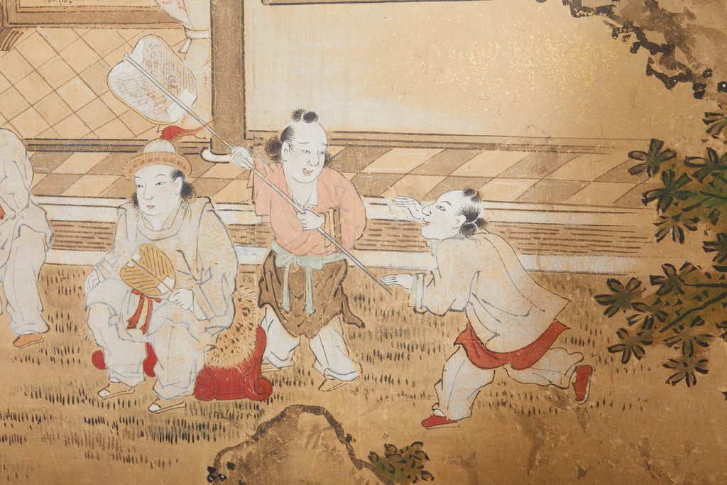 19th Century Japanese Edo Screen Kano School Garden Terrace