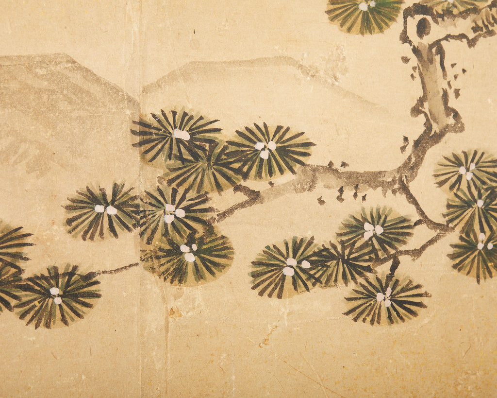 19th Century Japanese Edo Screen Kano School Garden Terrace