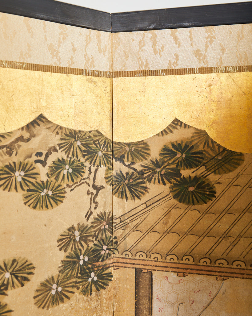 19th Century Japanese Edo Screen Kano School Garden Terrace