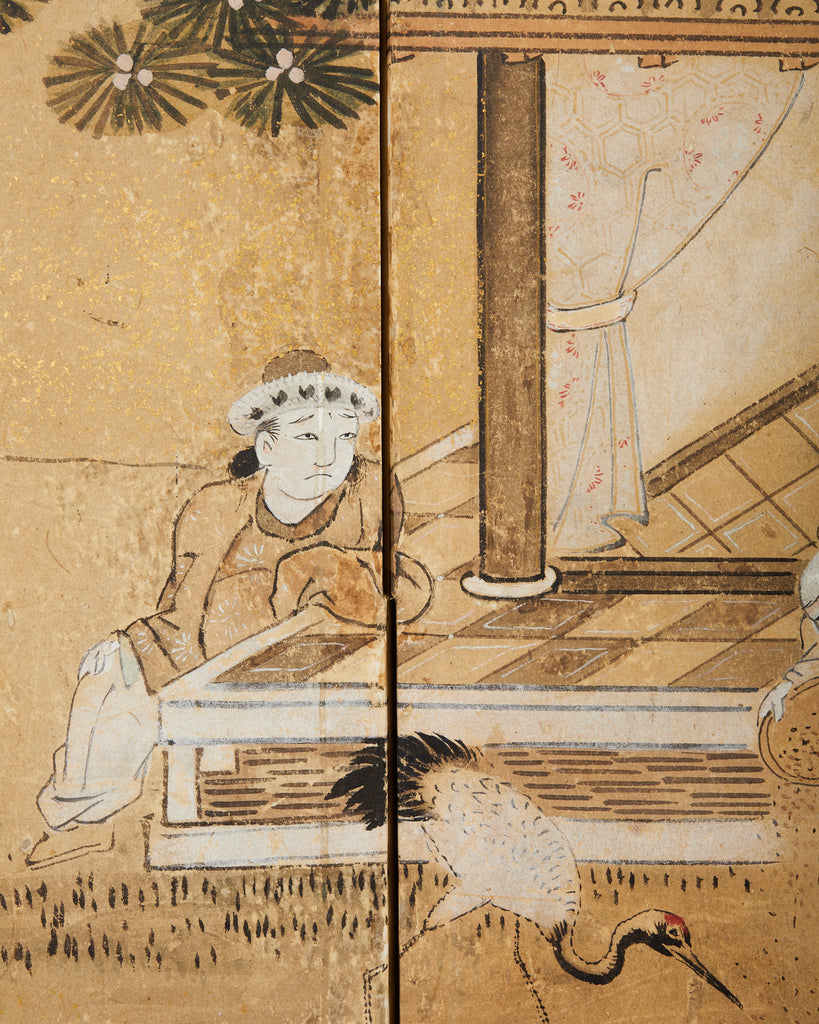 19th Century Japanese Edo Screen Kano School Garden Terrace