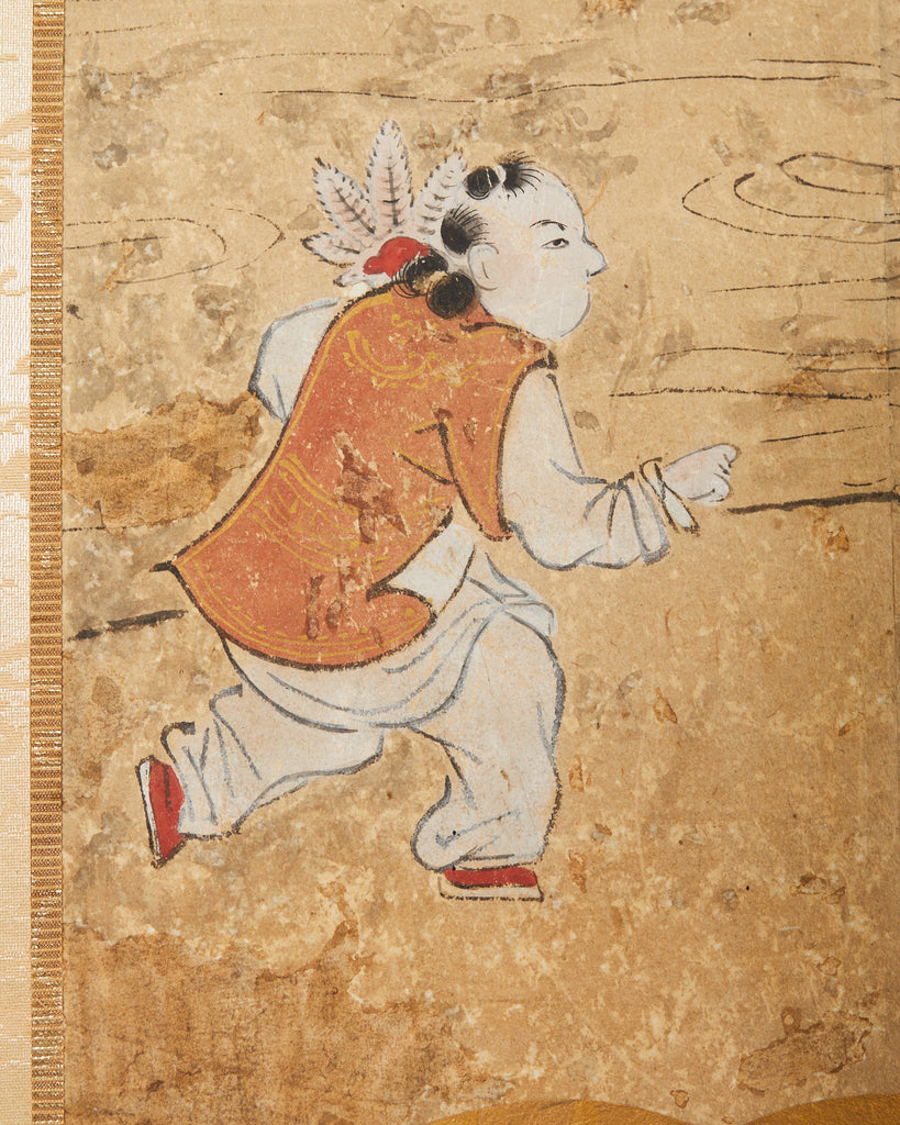 19th Century Japanese Edo Screen Kano School Garden Terrace