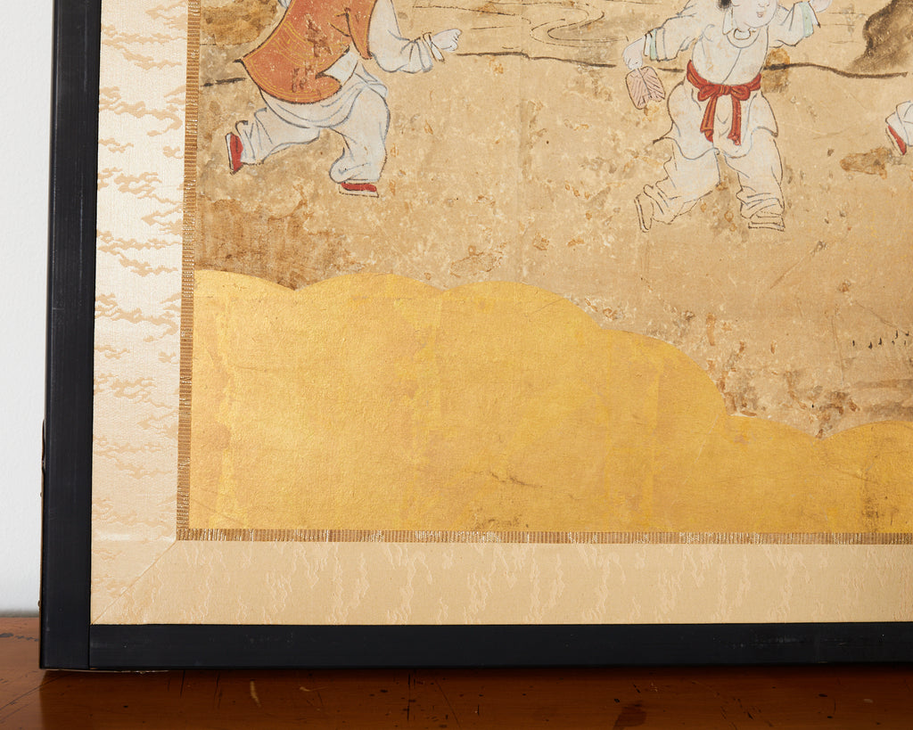 19th Century Japanese Edo Screen Kano School Garden Terrace