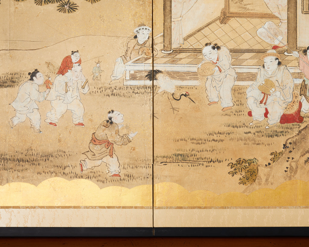 19th Century Japanese Edo Screen Kano School Garden Terrace