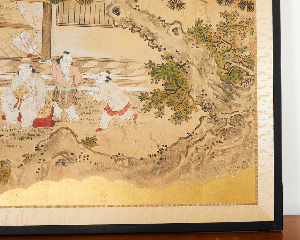 19th Century Japanese Edo Screen Kano School Garden Terrace