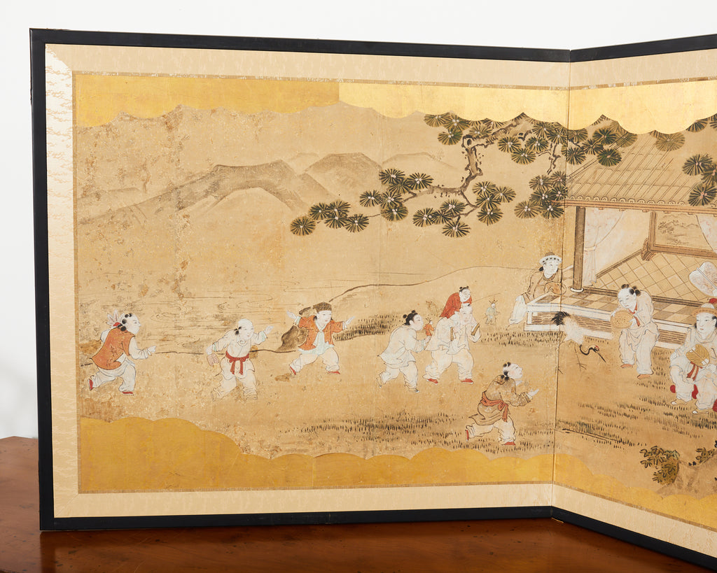 19th Century Japanese Edo Screen Kano School Garden Terrace