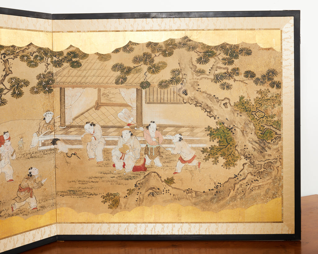 19th Century Japanese Edo Screen Kano School Garden Terrace