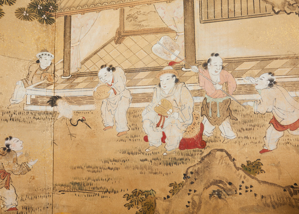 19th Century Japanese Edo Screen Kano School Garden Terrace