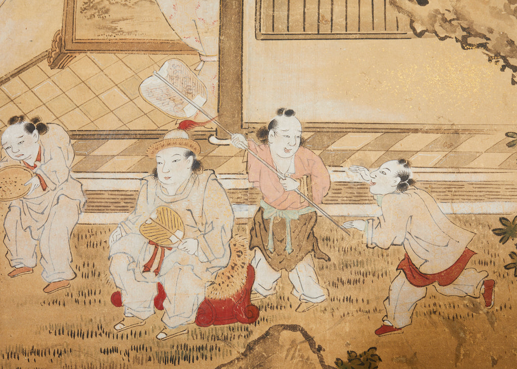 19th Century Japanese Edo Screen Kano School Garden Terrace