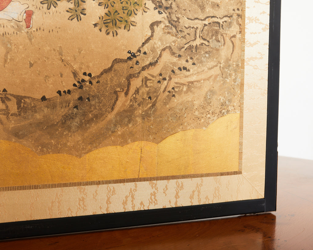 19th Century Japanese Edo Screen Kano School Garden Terrace