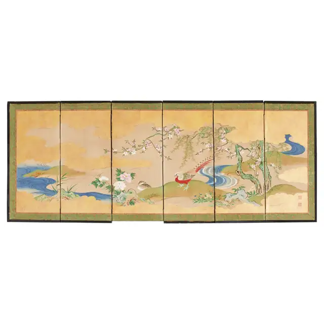 Japanese Edo Six Panel Table Screen After Maruyama Okyo