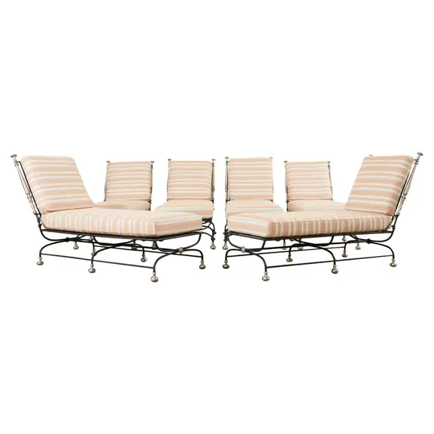 Set of Six Formations Neoclassical Style Iron Estate Chaise Longues