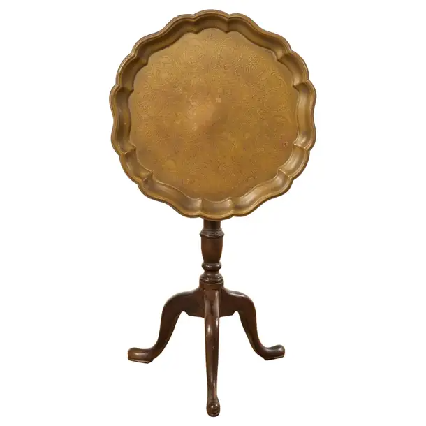 English Georgian Style Brass Tray Tilt-Top Tripod Drinks Table