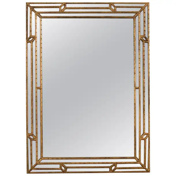 Labarge Hollywood Regency Giltwood Faux Bamboo Cushion Mirror