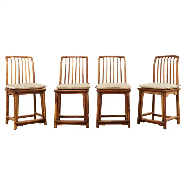 Set of Four Chinese Provincial Spindleback Elm Dining Chairs