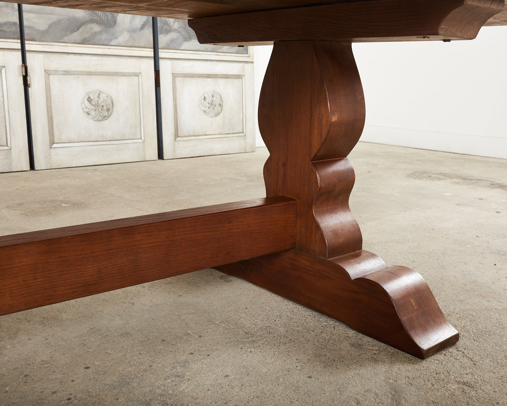 Monumental Country French Provincial Oak Farmhouse Trestle Dining Table