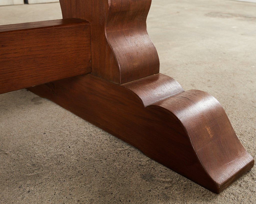 Monumental Country French Provincial Oak Farmhouse Trestle Dining Table