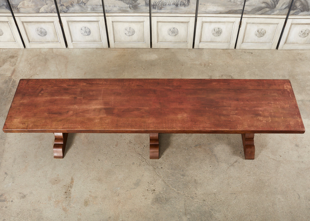 Monumental Country French Provincial Oak Farmhouse Trestle Dining Table