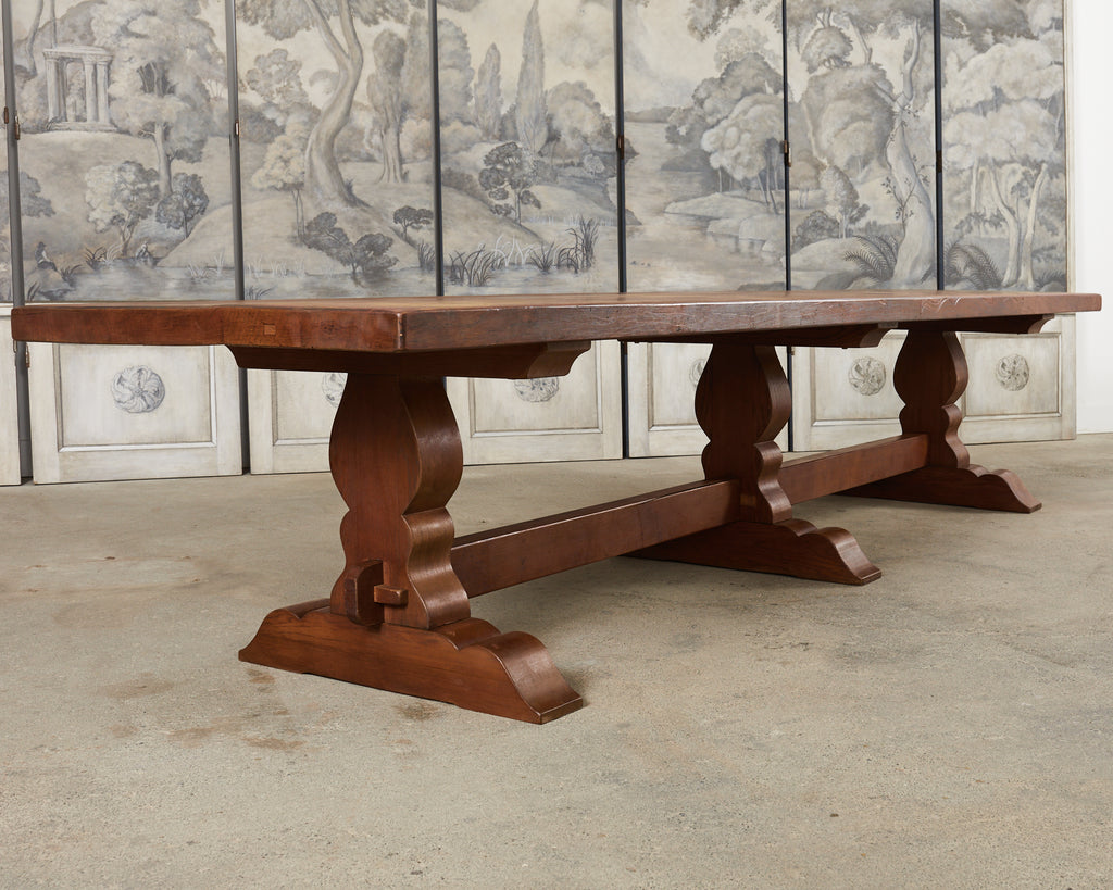 Monumental Country French Provincial Oak Farmhouse Trestle Dining Table