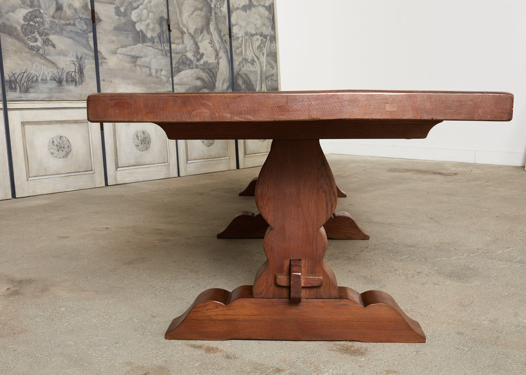 Monumental Country French Provincial Oak Farmhouse Trestle Dining Table